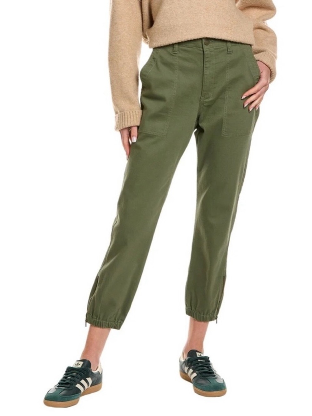 Cabi Traveler Olive Green cotton stretch Jogger Pants with Ankle Zip size 0 NWOT